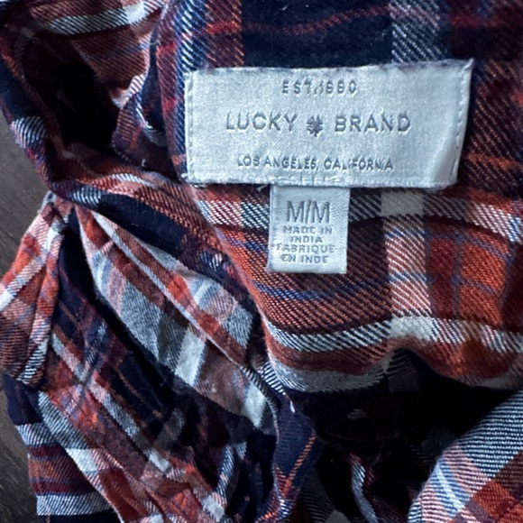 Lucky Brand Navy and Orange Plaid Shirt Medium - Picture 7 of 8
